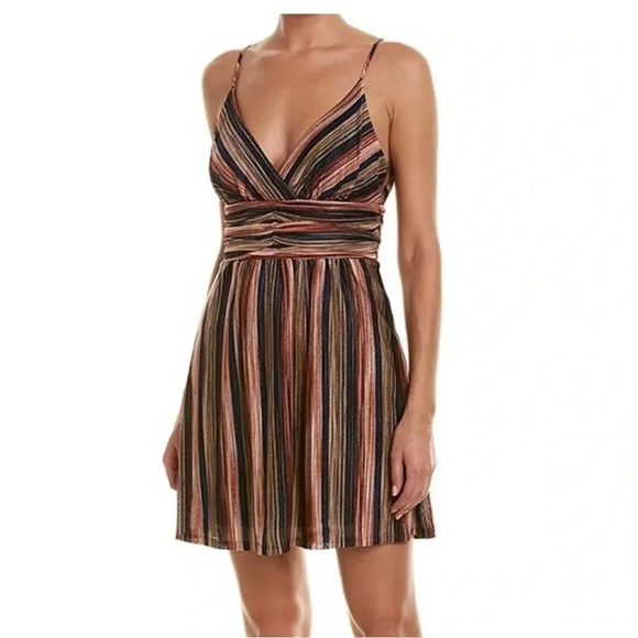 BCBGeneration Multicolored Striped Spaghetti Strap Dress V Neck New Sz 4 - Picture 6 of 16